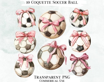 Coquette Soccer Ball Clipart Bundle, Watercolor PNG Designs (Commercial Use)