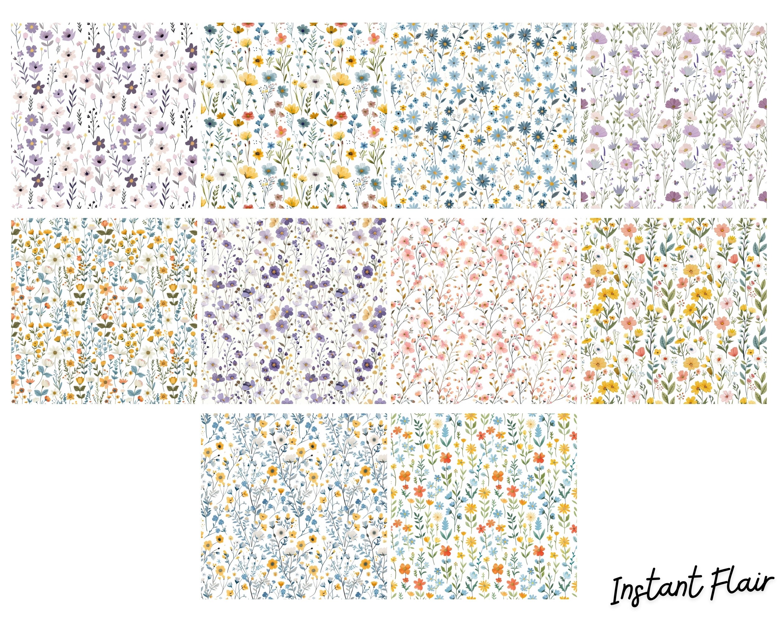 Wildflower Seamless Digital Paper Bundle – 20 Floral Pattern PNG, 12x12 ...