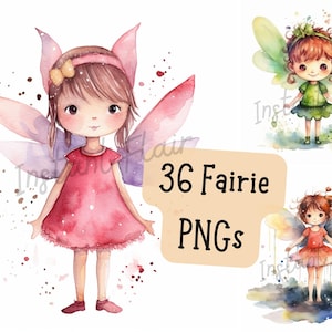 Fairie Clip Art Bundle 36 PNG Designs Watercolor Cute Artsy Nursery Decorative Images Digital Designs for Commercial Use