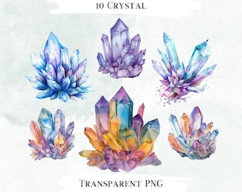 Crystal Watercolor Clip Art Bundle, Transparent PNG Designs, Decorative Images, Digital Designs for Commercial Use