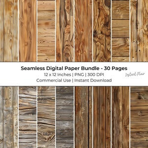 Papier numérique texturé grain de bois : feuilles de collage transparentes de 30 pages et articles imprimables pour le journal indésirable, utilisation commerciale, téléchargement immédiat