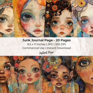 Whimsical Girl: Arkusz kolażu | Papier do cyfrowego scrapbookingu | Pobieranie cyfrowe | Dziennik artystyczny | Ephemera do dziennika śmieci | Ephemera cyfrowa