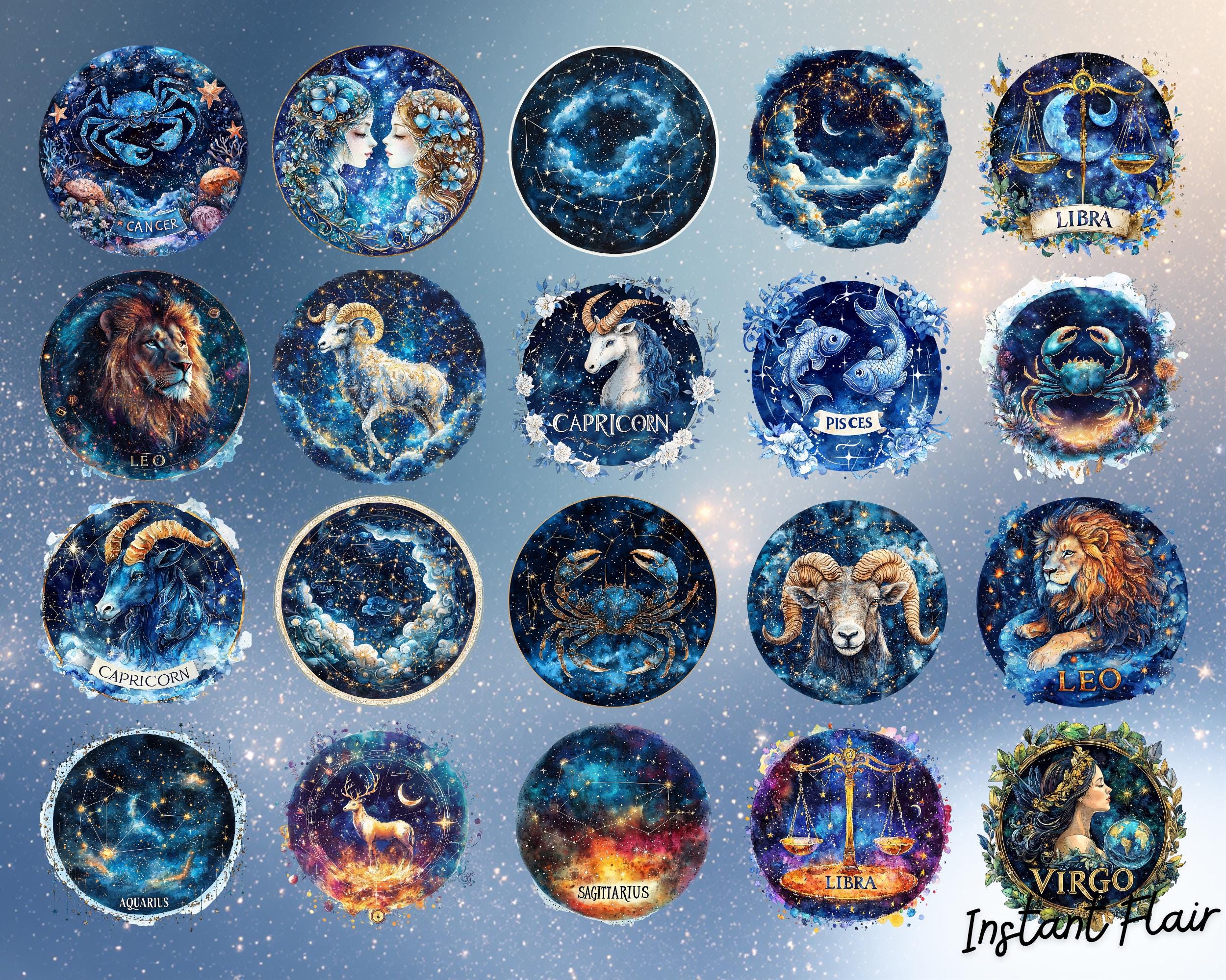 Zodiac Spring Clips Zodiac Signs Clip Art Bundle, 70 PNG Graphics (commercial Use) - Etsy