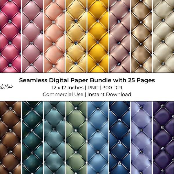 Diamond Tufted Digital Paper: 25 Pages Seamless Collage Sheets and Junk Journal Printables, Commerical Use, Instant Download