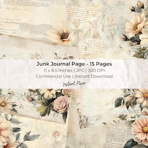 Floral Neutral Paper: Collage Sheet| Digital Scrapbook Paper Kit| Digital Download| Art Journaling| Junk Journal Ephemera | Digital Ephemera