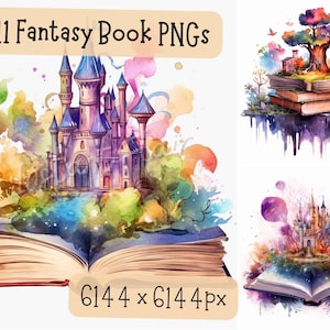 Fantasy Book Clip Art Bundle,  11 PNG Designs, Fairytale Imagination Reading World Decorative Images, Digital Designs for Commercial Use