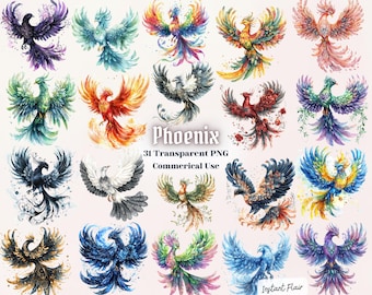Dazzling Phoenix Clipart – 31 Element Bundle – PNG Digital Download