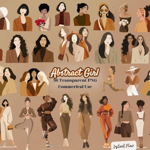 36 Abstract Girl Clipart – Modern Female Silhouettes & Faces – PNG Bundle