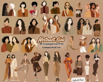 36 Abstract Girl Clipart – Modern Female Silhouettes & Faces – PNG Bundle