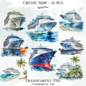 Cruise Ship Clip Art Bundle, 15 Transparent PNG Graphics, Decorative Images, Digital Graphics for Commercial Use