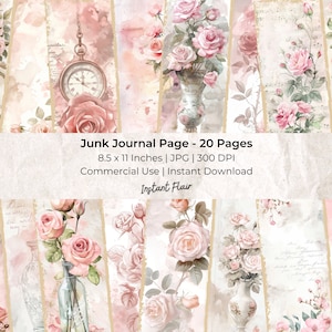 Shabby Rose Tall Skinny: Download immediato / Diario Tall And Skinny / Moda vintage / Pagine di diario spazzatura / Carta digitale Wild Flowers