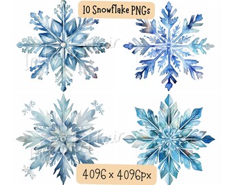 Snowflake Watercolor Clip Art Bundle, PNG Designs, Decorative Images, Digital Designs for Commercial Use