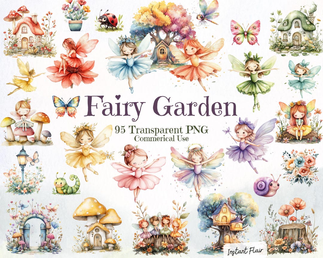 Watercolor Fairy Garden Clipart Bundle, Enchanted Forest PNG ...