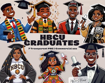 7 HBCU Grad Clipart – Watercolor Style – Transparent PNG – Commercial Use – Instant Download