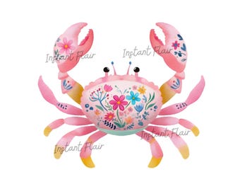 Floral Crab T-Shirt Design, Watercolor Beach Graphic (Digital Download)