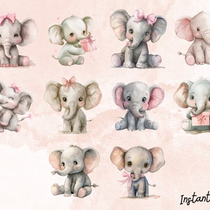 Watercolor Baby Elephant Clipart, PNG Graphics (digital) - Etsy