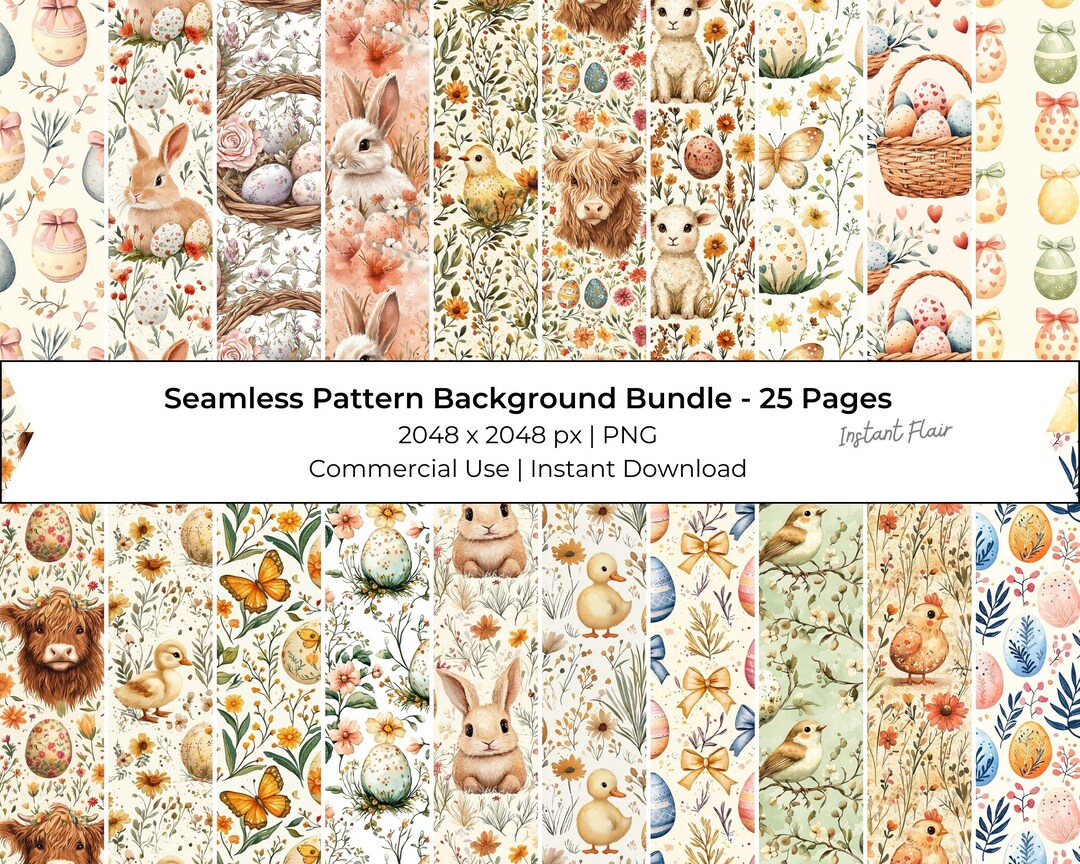Vintage Easter Seamless Patterns – Neutral Floral PNG Backgrounds (25 ...