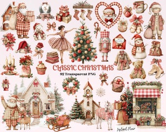Classic Christmas PNG Bundle | 92 Vintage Holiday Clipart | Nutcracker Ballerina Cottage Digital Download
