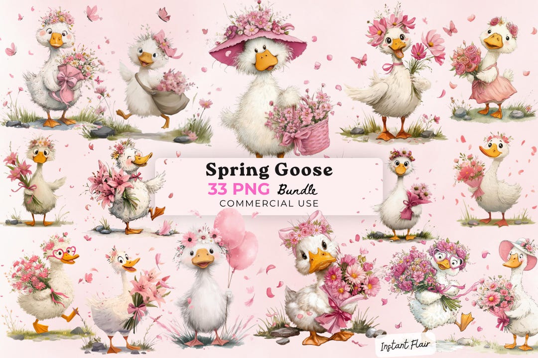 Spring Goose Clipart Bundle, Watercolor PNG Graphics (digital Download ...
