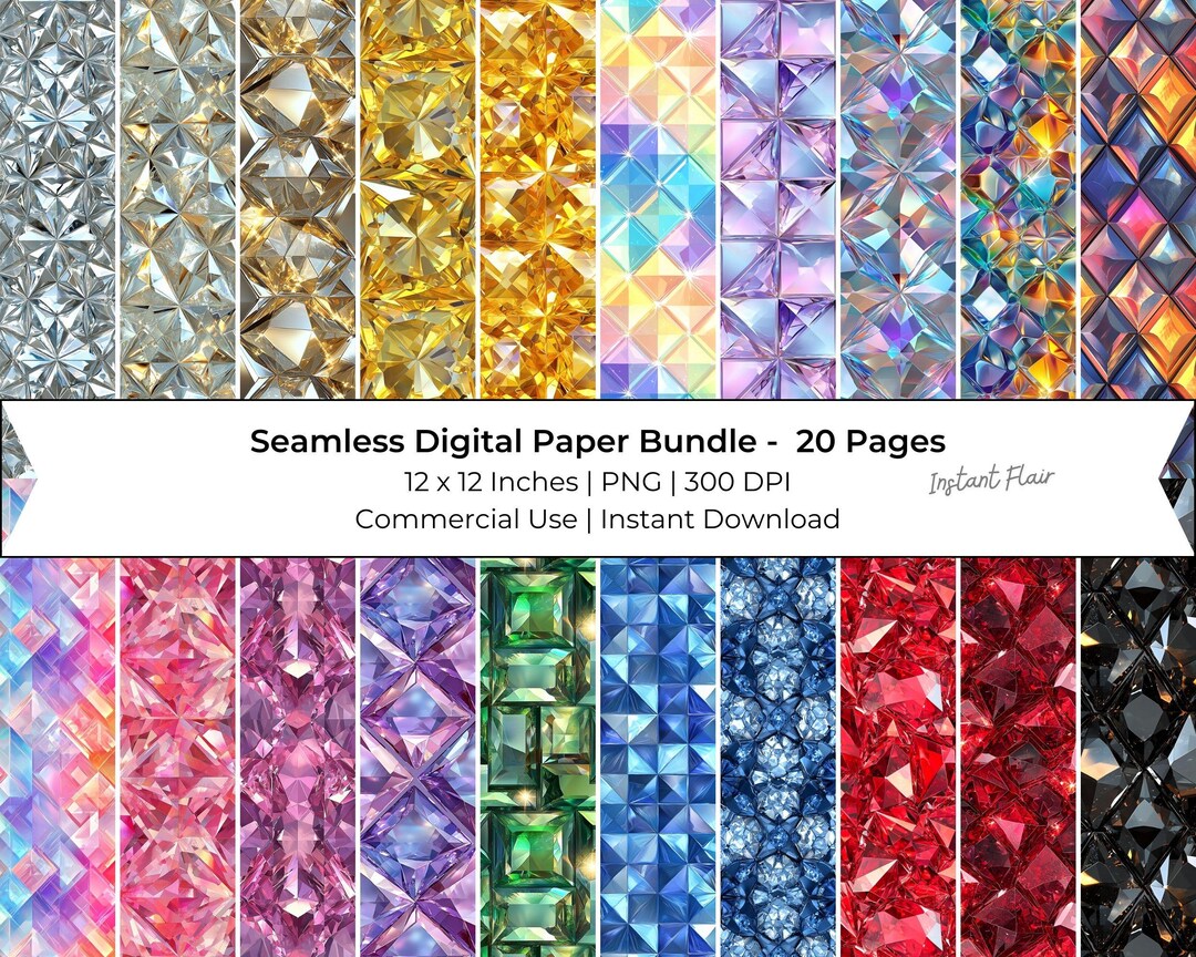 20 Diamond Digital Paper – 12x12 Inches, 300 DPI – Commercial Use ...