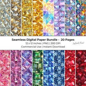 20 Diamond Digital Paper – 12x12 Inches, 300 DPI – Commercial Use – Instant Download