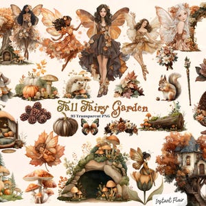 Fall Fairy Clipart Bundle: 93 Autumn Forest PNG Graphics (Digital Download)