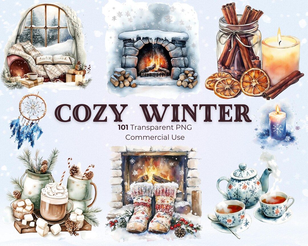 Cozy Winter Clip Art Bundle – Watercolor PNG Images (digital Download ...