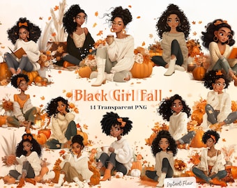 Autumn Afrocentric Clipart | Black Girl Fall PNG Graphics (Digital Download)