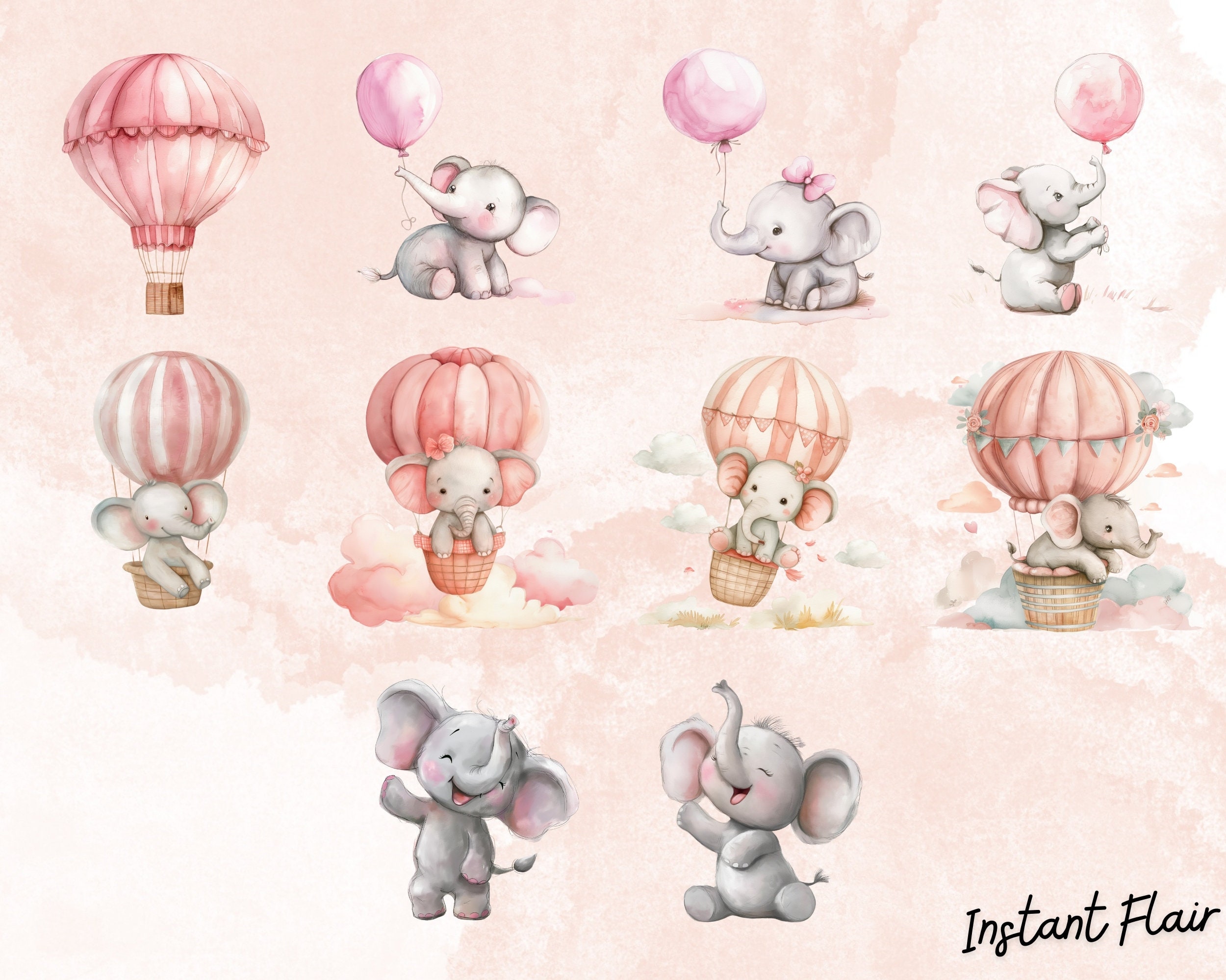 Watercolor Baby Elephant Clipart, PNG Graphics (digital) - Etsy