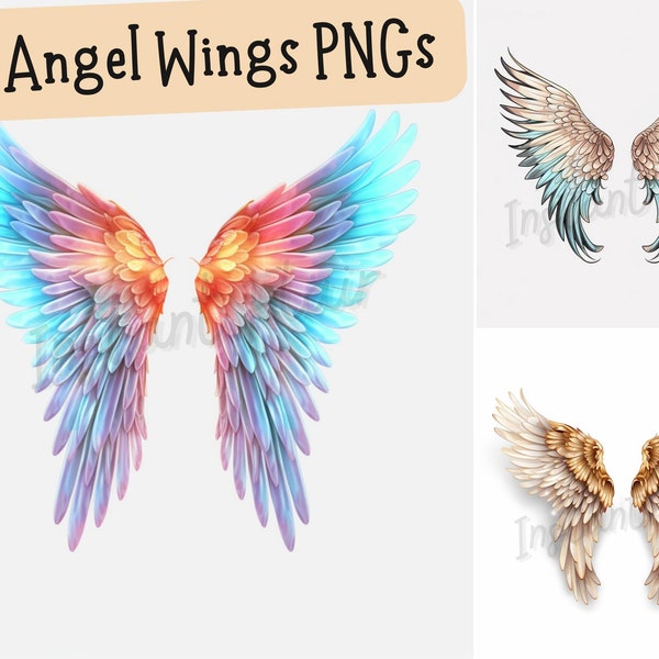 Angel Wings Clip Art Bundle 15 PNG Designs Watercolor Cute Artsy Heavenly Decorative Images Digital Designs for Commercial Use