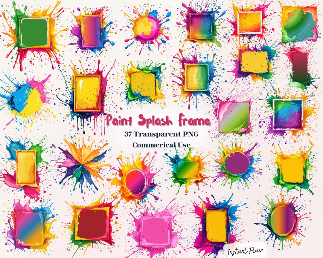 Paint Splash Frame Bundle – 37 PNG Designs – Digital Download - Etsy