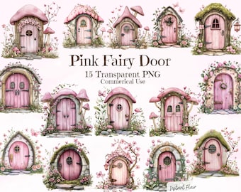 Rosa Fee Tür Clipart, zauberhaftes Kinderzimmer Dekor (PNG Digital Download)
