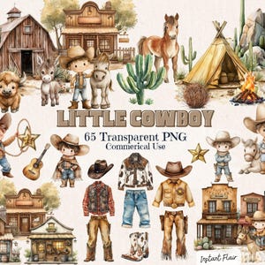65 Cowboys mit Aquarell Clipart - Transparente PNG - Kommerzielle Nutzung - Sofort Download