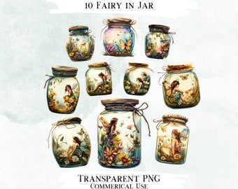 Watercolor Fairy Jar Clip Art, Transparent PNG Designs (Digital Download)