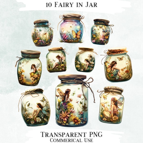 Fairy in Jar Clip Art Bundle, Transparent PNG Designs, Decorative Images, Digital Designs for Commercial Use