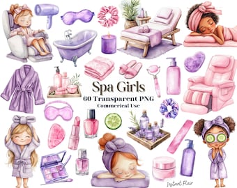 60 Spa Girls Clipart Bundle – Self Care & Relaxation PNG – Digital Download – Commercial Use