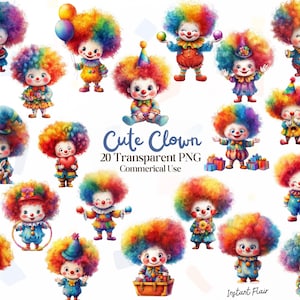 20 Cute Clown Clipart – PNG transparente – Uso comercial – Download instantâneo