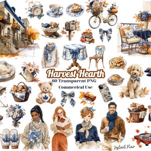 Harvest Hearth Clipart – 60 Cozy Autumn PNGs for Fall Crafts & Decor