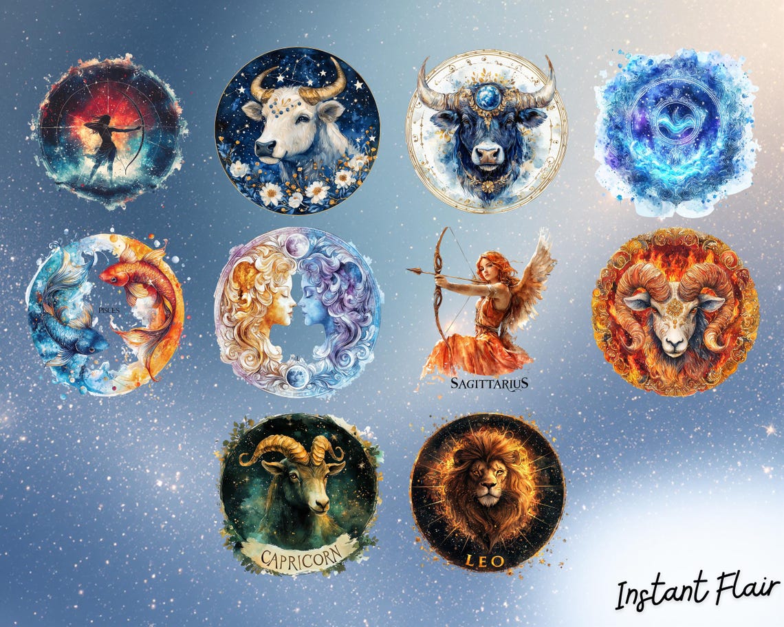 Zodiac Spring Clips Zodiac Signs Clip Art Bundle, 70 PNG Graphics (commercial Use) - Etsy
