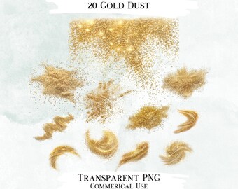 Imágenes prediseñadas de acuarela con polvo de oro, 20 diseños PNG (descarga digital)