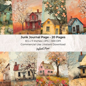 Whimsical House: Foglio di collage / Kit di carta per album digitali / Download digitale / Art journaling / Junk Journal Ephemera / Ephemera digitale