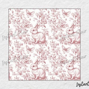 Papel digital sin costuras con diseño de conejito rosa - 30,5 x 30,5 cm, 300 ppp - Uso comercial - Descarga instantánea imagen 2