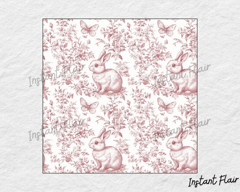 Papel digital sin costuras con diseño de conejito rosa - 30,5 x 30,5 cm, 300 ppp - Uso comercial - Descarga instantánea imagen 2