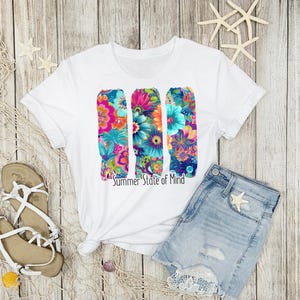 Summer State of Mind PNG – 3-Pane Colorful Floral Brushstroke Graphic