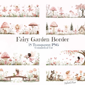 Clipart de borda de jardim de fadas, clipart de aquarela mágica para decoração de berçário, elementos florais encantados, arte digital