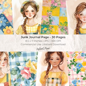 Patchwork Girl: Digital Download | Hippie Patchwork Junk Journal | Commercial Use | Collage Papers | Printable Papers | Shabby Chic Textiles