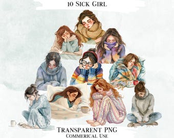 Sick Aquarell Clip Art Bundle, PNG Designs, dekorative Bilder, digitale Designs für den kommerziellen Gebrauch