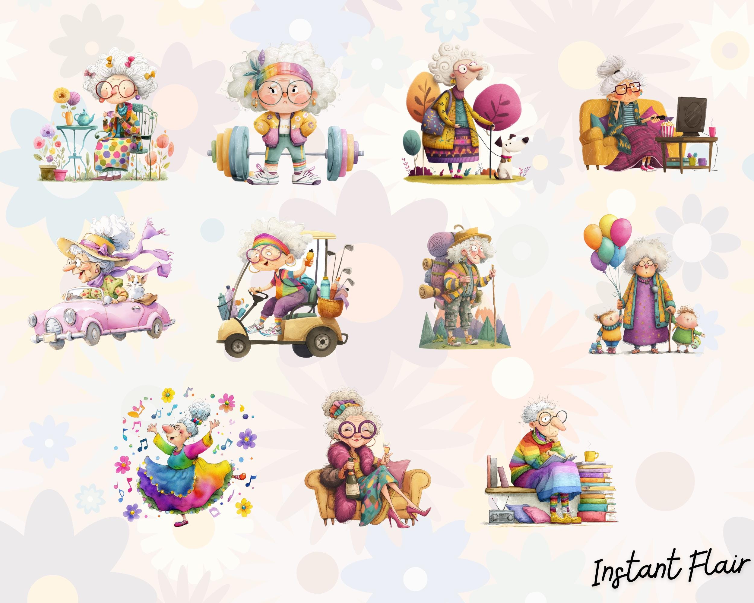 Funny Grandma Clipart Bundle | Quirky Retirement PNG Set (digital ...