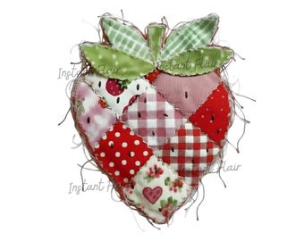 Patchwork Strawberry T-Shirt Design PNG, Faux Fabric Fruit Sublimation Graphic (Digital Download)