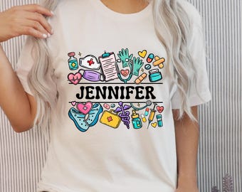 Nurse Name T-Shirt Design PNG, Personalized Medical Sublimation Graphic (Digital Download)
